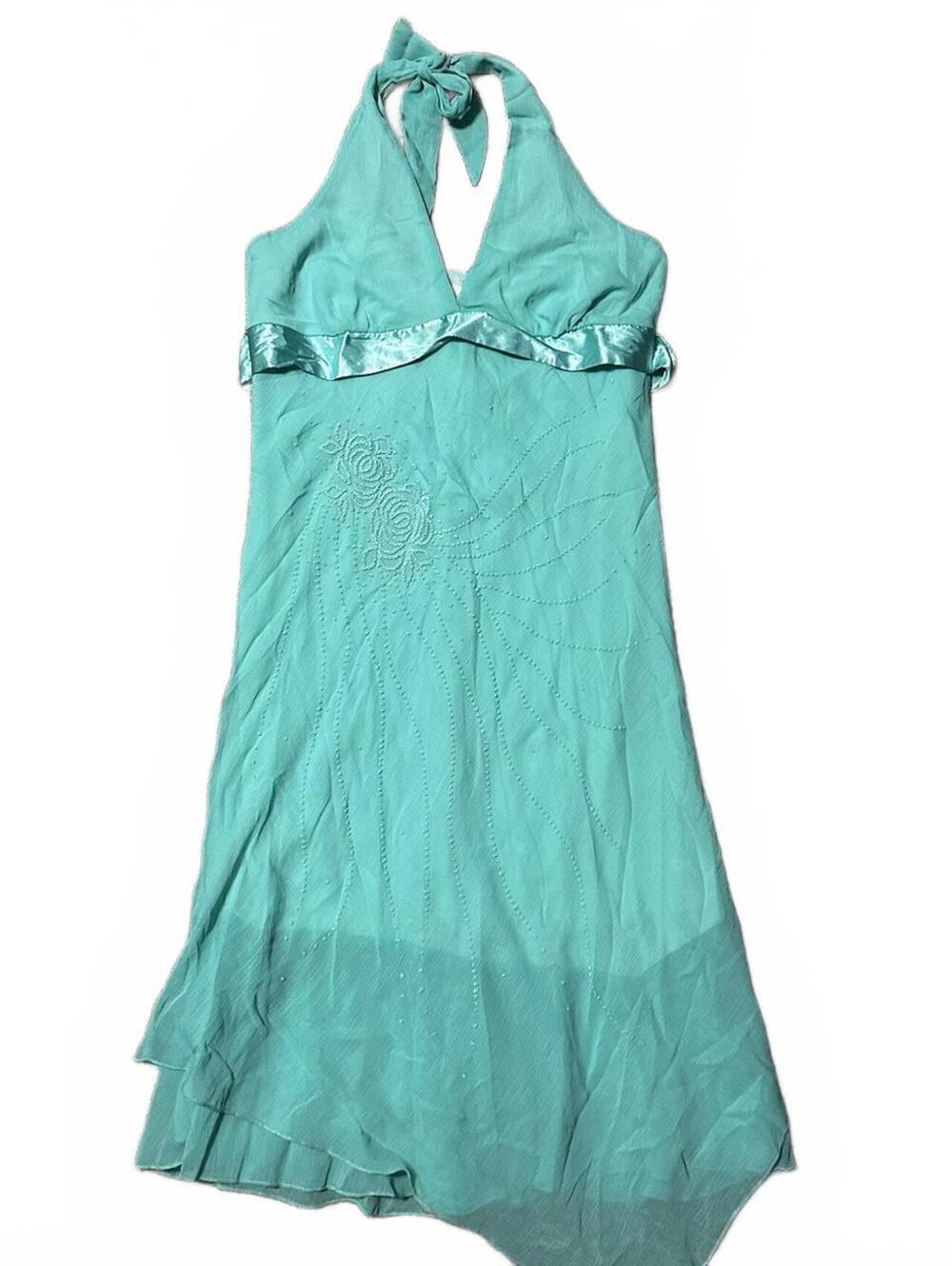 Vintage Forever 21 Y2K Turquoise Fit and Flare Halter Dress Size M